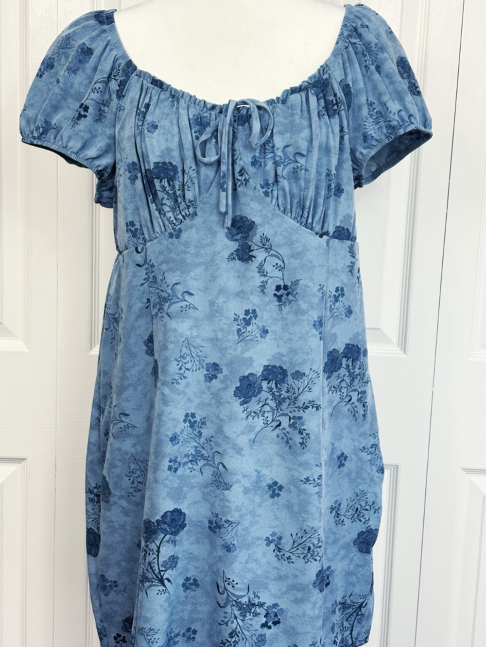 Pink Republic Boho Blue Floral Empire Waist Milkmaid Peasant Mini Dress XXL